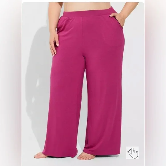 Torrid Super Soft Fuschia Full Length Wide Leg Sleep Pants Size 1X - Picture 3 of 9